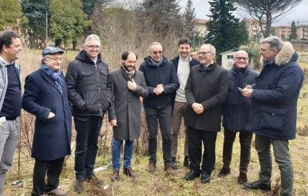 Febbraio 2019: inaugurazione del cantiere da cui non è partito nulla. In foto Luca Ceriscioli, Gianni Genga e il Sindaco di Appignano